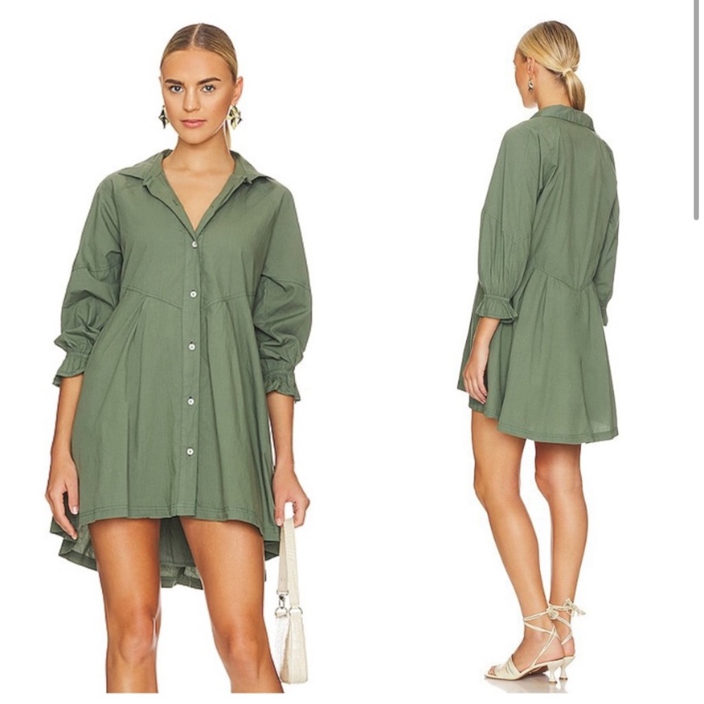 NEW Free People Hannah Poplin Button Down  Dress in Army Green